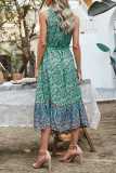 Elegant Floral Frenulum Buckle V Neck A Line Dresses