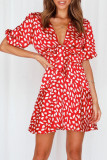 Fashion Casual Print Split Joint V Neck A Line Dresses