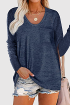 Casual Solid Patchwork Pocket O Neck Tops
