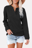 Casual Solid Buckle O Neck Tops(6 Colors)