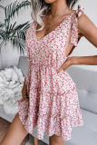 Casual Sweet Floral Strap Design Stringy Selvedge V Neck A Line Dresses