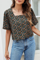 Fashion Casual Print Split Joint Square Collar T-Shirts