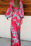 Sexy Elegant Print Frenulum V Neck Evening Dress Dresses
