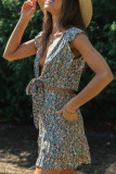Fashion Street Print Split Joint V Neck Sleeveless Two Pieces