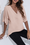 Fashion Elegant Solid Split Joint V Neck Tops