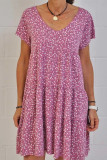 Casual Sweet Print Patchwork V Neck A Line Dresses
