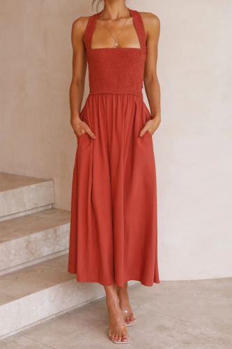 Casual Solid Patchwork Halter Waist Skirt Dresses