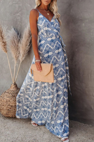 Fashion Bohemian Print Frenulum V Neck A Line Dresses