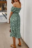 Fashion Street Print Split Joint Off the Shoulder A Line Dresses