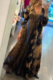 College Leopard Printing V Neck Printed Dress Dresses