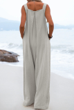 Casual Solid Patchwork Square Collar Loose Jumpsuits
