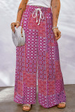 College Vacation Print Patchwork Loose Mid Waist Wide Leg Full Print Bottoms