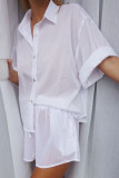 Fashion Casual Solid Patchwork Turndown Collar Half Sleeve Two Pieces