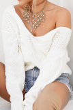 Casual Solid Hollowed Out Patchwork V Neck Tops