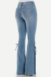 Street Solid Make Old Cross Straps Boot Cut Mid Waist Solid Color Bottoms