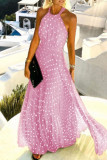 Fashion Street Print Split Joint Halter Pleated Dresses