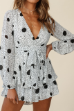 Fashion Elegant Print Frenulum V Neck Rompers