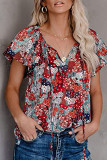 Fashion Casual Print Split Joint V Neck Tops