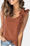 Casual Dot Solid Split Joint Stringy Selvedge O Neck Tops