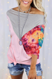 Casual Print Contrast Off the Shoulder T-Shirts