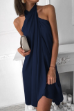 Fashion Elegant Solid Patchwork Halter Irregular Dress Dresses