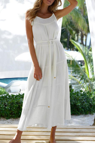 Fashion Sweet Solid Split Joint Spaghetti Strap A Line Dresses