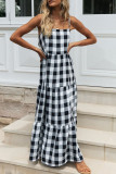 Fashion Street Plaid Split Joint Spaghetti Strap Cake Skirt Dresses