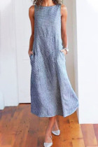 Fashion Street Striped Split Joint O Neck Sleeveless Dresses
