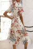 Fashion Street Print Split Joint Turndown Collar A Line Dresses