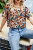 Fashion Casual Print Split Joint Square Collar T-Shirts