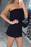 Fashion Street Solid Patchwork Strapless Loose Rompers