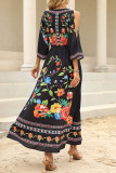 Bohemian College Floral Slit V Neck A Line Dresses