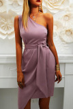 Fashion British Style Solid Split Joint One Shoulder Irregular Dresses