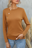 Street Solid Split Joint Buckle O Neck Tops