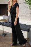 Casual Solid With Belt V Neck Straight Jumpsuits