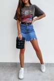 Street Solid Tassel Ripped Pocket Regular Denim Skirts