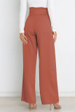Work Simplicity Solid With Belt Loose High Waist Straight Solid Color Bottoms