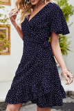 Elegant Dot Patchwork Flounce V Neck A Line Dresses