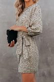 Elegant Print With Belt O Neck A Line Dresses