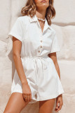 Fashion Street Solid Patchwork Turndown Collar Loose Rompers