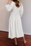 Street Solid Patchwork Square Collar Waist Skirt Dresses