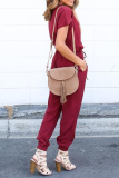 Casual Street Solid Frenulum V Neck Jumpsuits