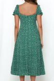 Fashion Elegant Floral Split Joint Frenulum Square Collar A Line Dresses