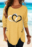 Simplicity Print Buttons Asymmetrical Printing O Neck T-Shirts(6 Colors)