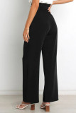 Work Simplicity Solid With Belt Loose High Waist Straight Solid Color Bottoms