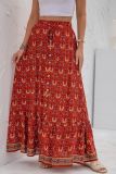 Elegant Floral Buttons Slit Regular High Waist Type A Full Print Bottoms