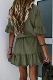 Casual Solid Split Joint Frenulum V Neck A Line Dresses