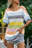 Fashion Casual Striped Split Joint O Neck T-Shirts