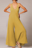 Fashion Simplicity Solid V Neck Loose Jumpsuits