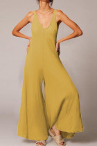 Fashion Simplicity Solid V Neck Loose Jumpsuits